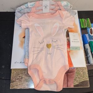 Baby Kiss Bodysuit Easter Bunny 3 Pack Short Sleeve Onesie Newborn 0-3 Months
